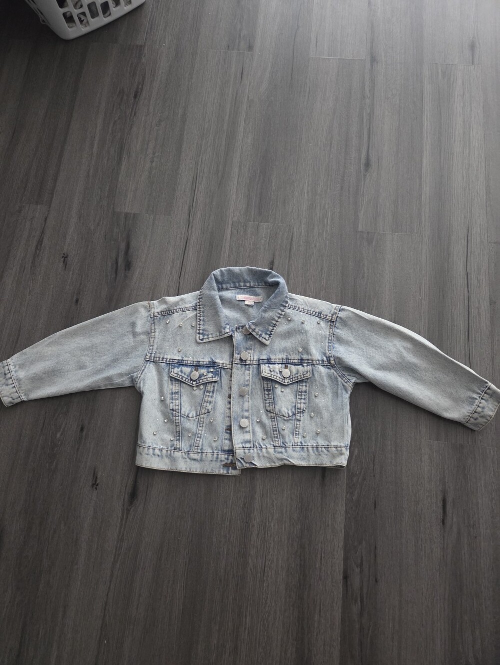 Girls' Light Wash Denim Jacket with Stud Detail